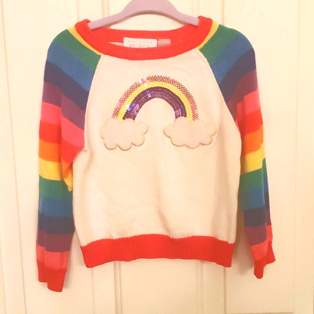 2T Children's Place Striped Rainbow Brite Sequin Cloud Sweater